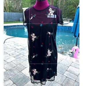 Hollister Black Mesh Dress with Floral Accents
